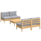 vidaXL 5-tlg. Garten-Lounge-Set mit Grauen Kissen Kiefernholz