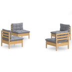 vidaXL 4-tlg. Garten-Lounge-Set mit Grauen Kissen Kiefernholz