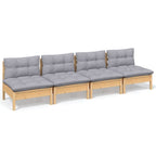 vidaXL 4-Sitzer-Gartensofa mit Grauen Kissen Massivholz Kiefer