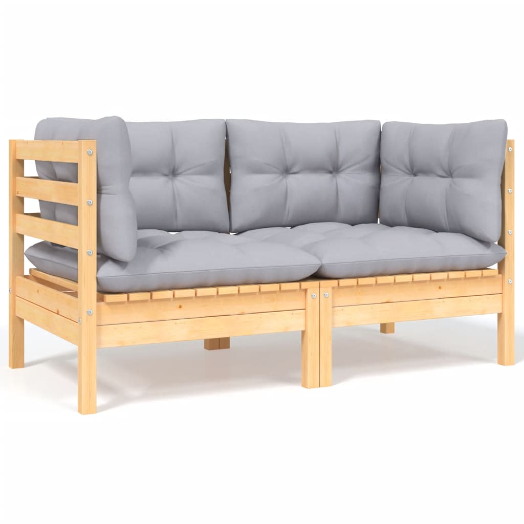 vidaXL 5-tlg. Garten-Lounge-Set mit Grauen Kissen Kiefer Massivholz