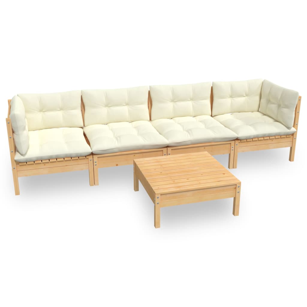 vidaXL 5-tlg. Garten-Lounge-Set mit Creme Kissen Kiefer Massivholz