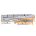 vidaXL 10-tlg. Garten-Lounge-Set mit Grauen Kissen Kiefer Massivholz