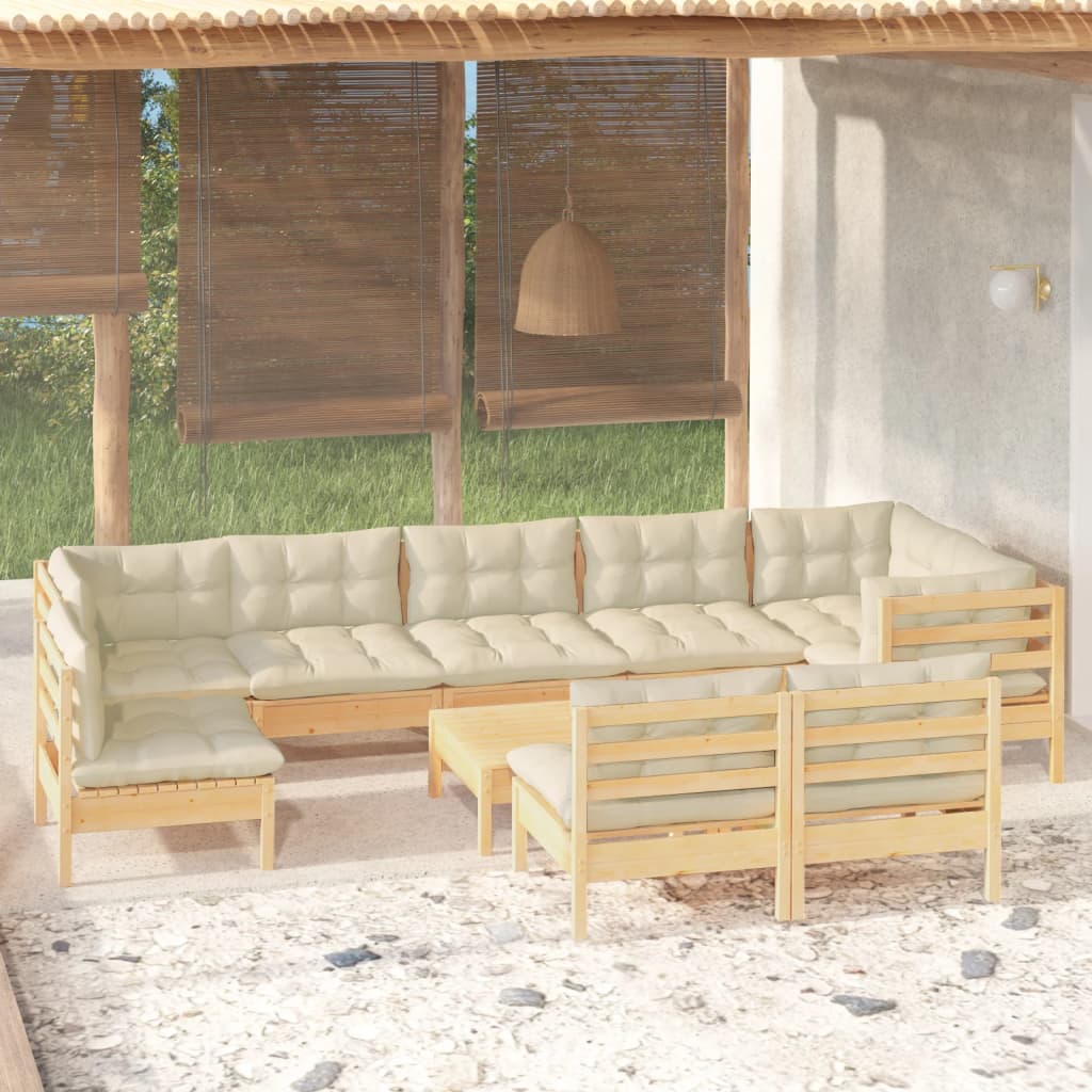 vidaXL 10-tlg. Garten-Lounge-Set mit Kissen Massivholz Kiefer
