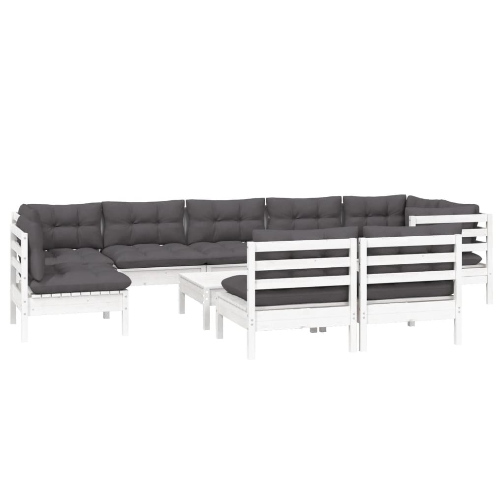 vidaXL 10-tlg. Garten-Lounge-Set mit Kissen Weiß Kiefer Massivholz