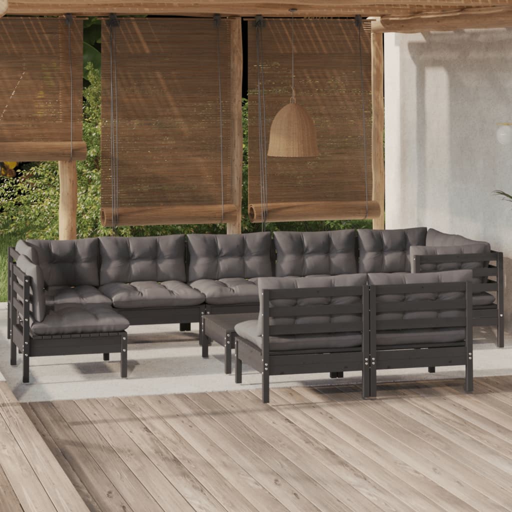 vidaXL 10-tlg. Garten-Lounge-Set mit Kissen Massivholz Kiefer