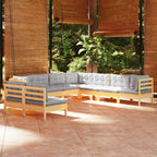 vidaXL 9-tlg. Garten-Lounge-Set mit Grauen Kissen Massivholz Kiefer