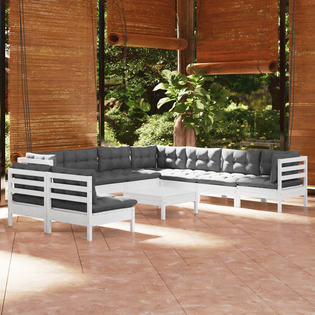 vidaXL 10-tlg. Garten-Lounge-Set mit Kissen Massivholz Kiefer