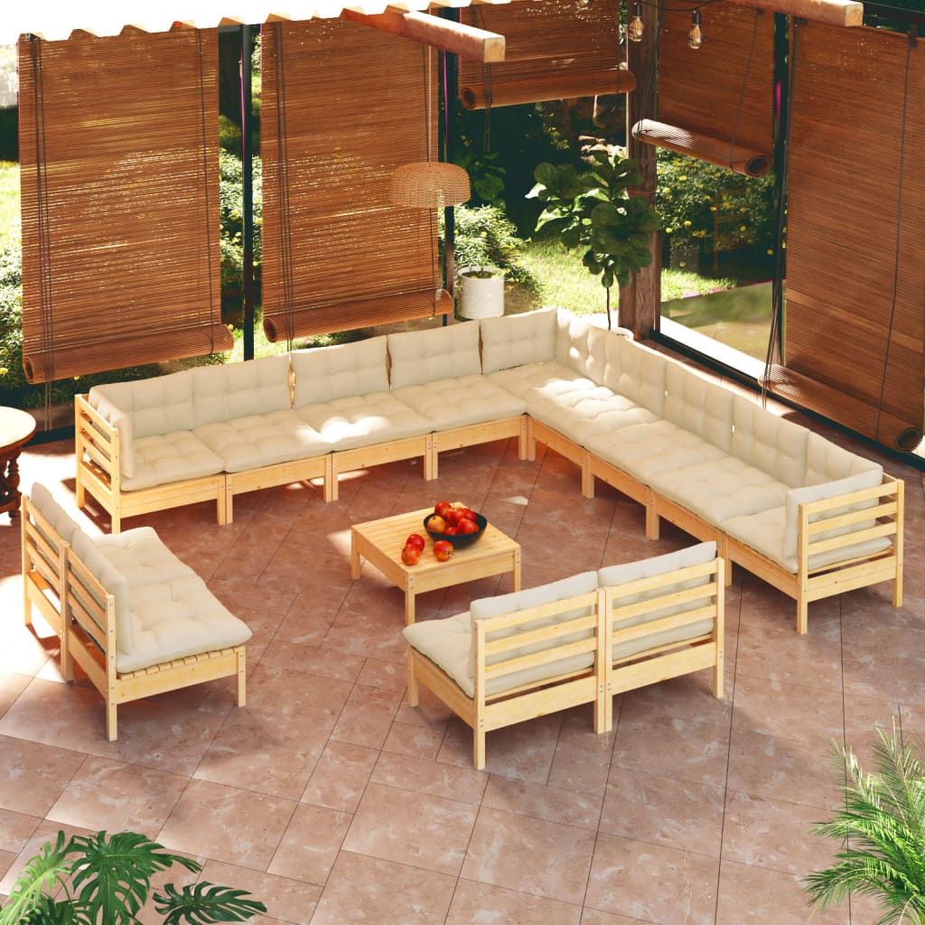 vidaXL 14-tlg. Garten-Lounge-Set mit Kissen Massivholz Kiefer