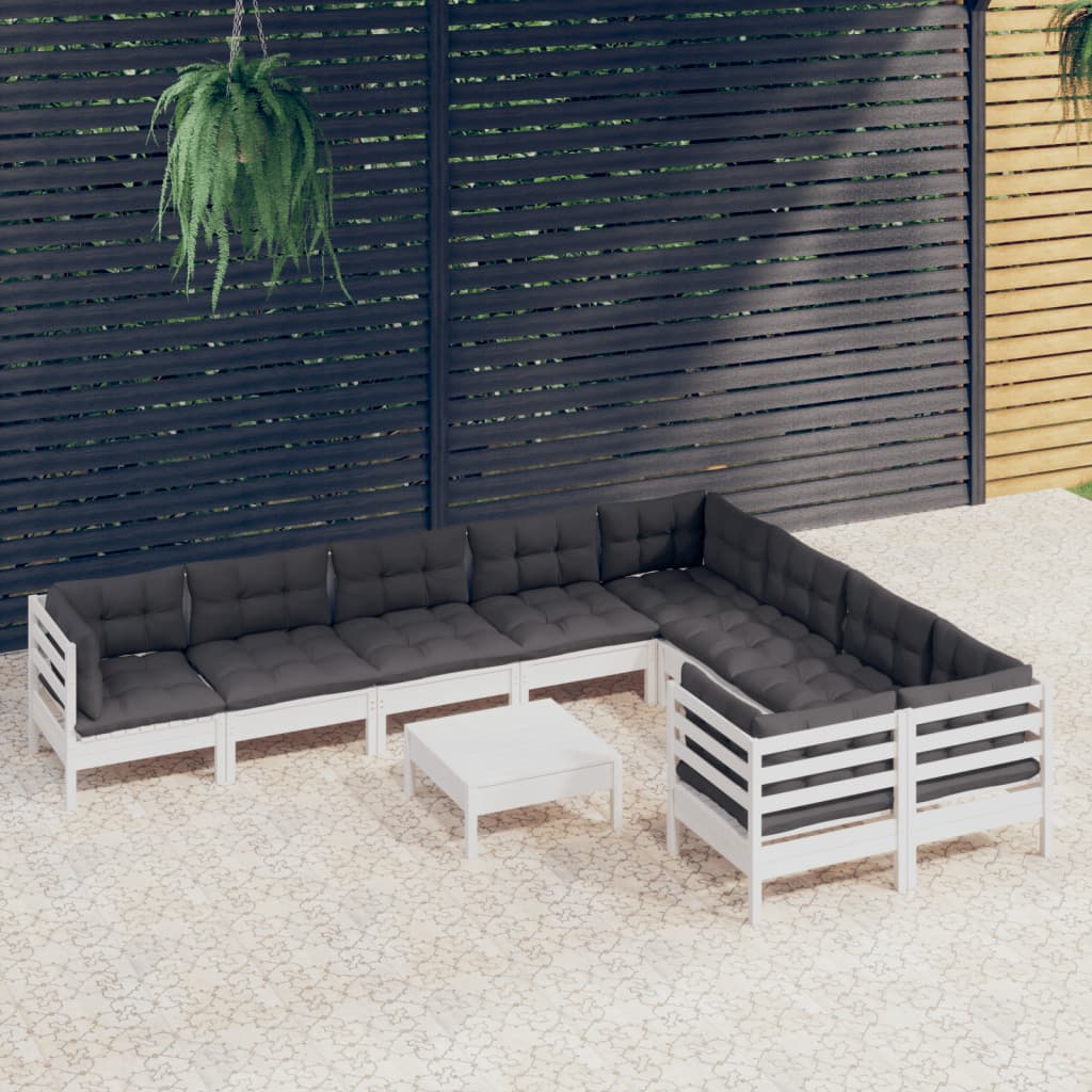 vidaXL 10-tlg. Garten-Lounge-Set mit Creme Kissen Kiefernholz