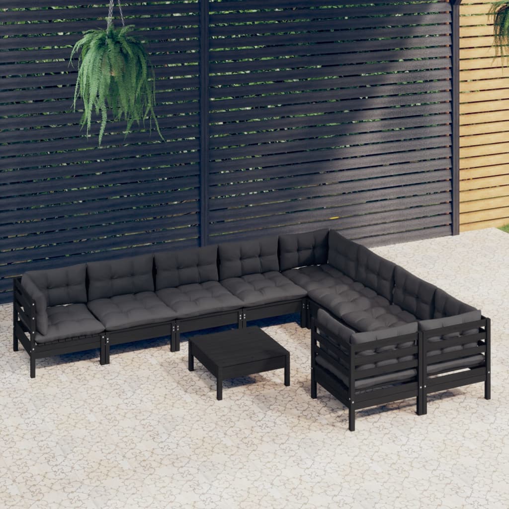 vidaXL 10-tlg. Garten-Lounge-Set mit Creme Kissen Kiefernholz