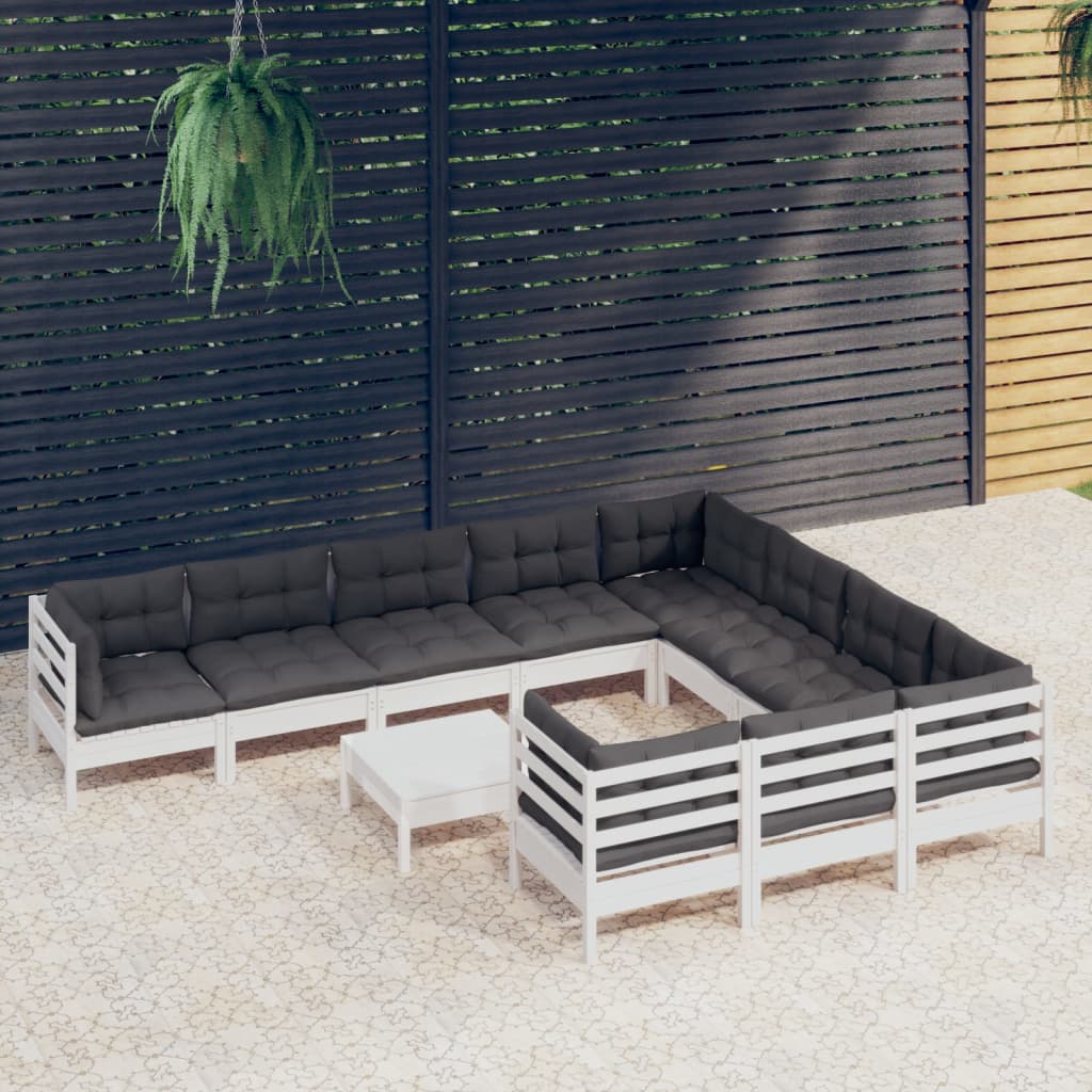 vidaXL 11-tlg. Garten-Lounge-Set mit Creme Kissen Kiefernholz