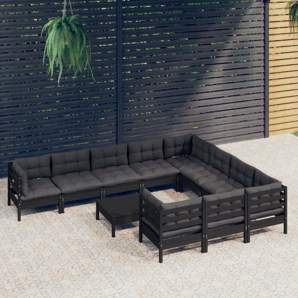 vidaXL 11-tlg. Garten-Lounge-Set mit Creme Kissen Kiefernholz