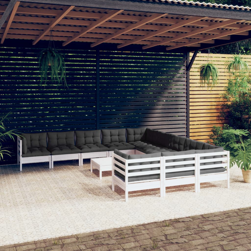 vidaXL 12-tlg. Garten-Lounge-Set mit Creme Kissen Kiefernholz