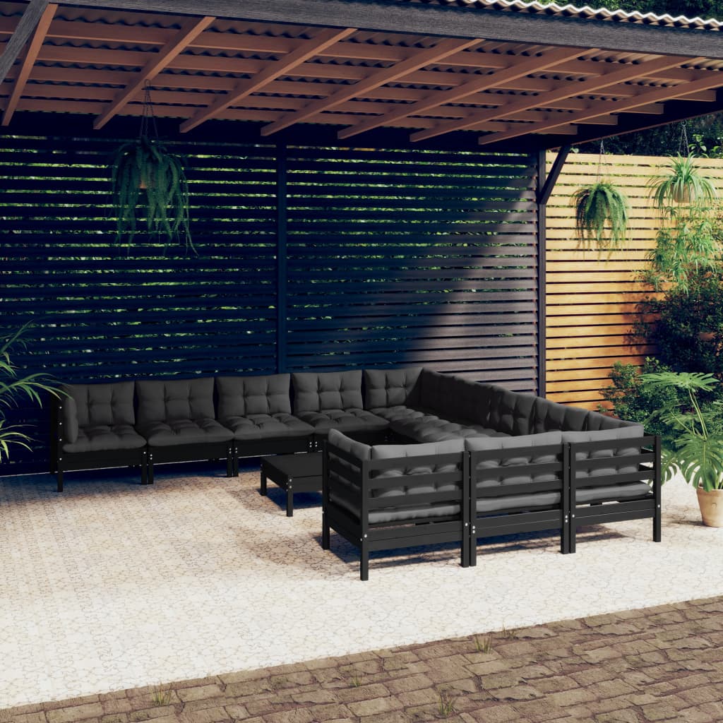 vidaXL 12-tlg. Garten-Lounge-Set mit Creme Kissen Kiefernholz