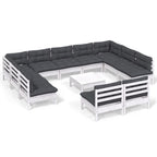 vidaXL 12-tlg. Garten-Lounge-Set mit Kissen Weiß Kiefer Massivholz