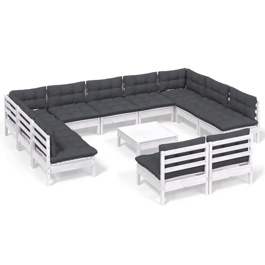 vidaXL 12-tlg. Garten-Lounge-Set mit Kissen Weiß Kiefer Massivholz