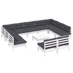 vidaXL 12-tlg. Garten-Lounge-Set mit Kissen Weiß Kiefer Massivholz