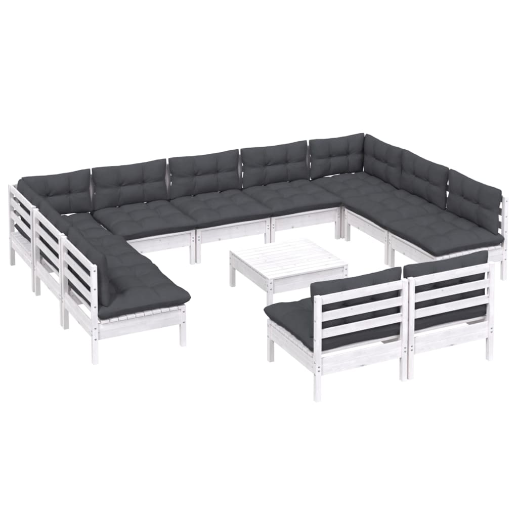 vidaXL 12-tlg. Garten-Lounge-Set mit Kissen Weiß Kiefer Massivholz