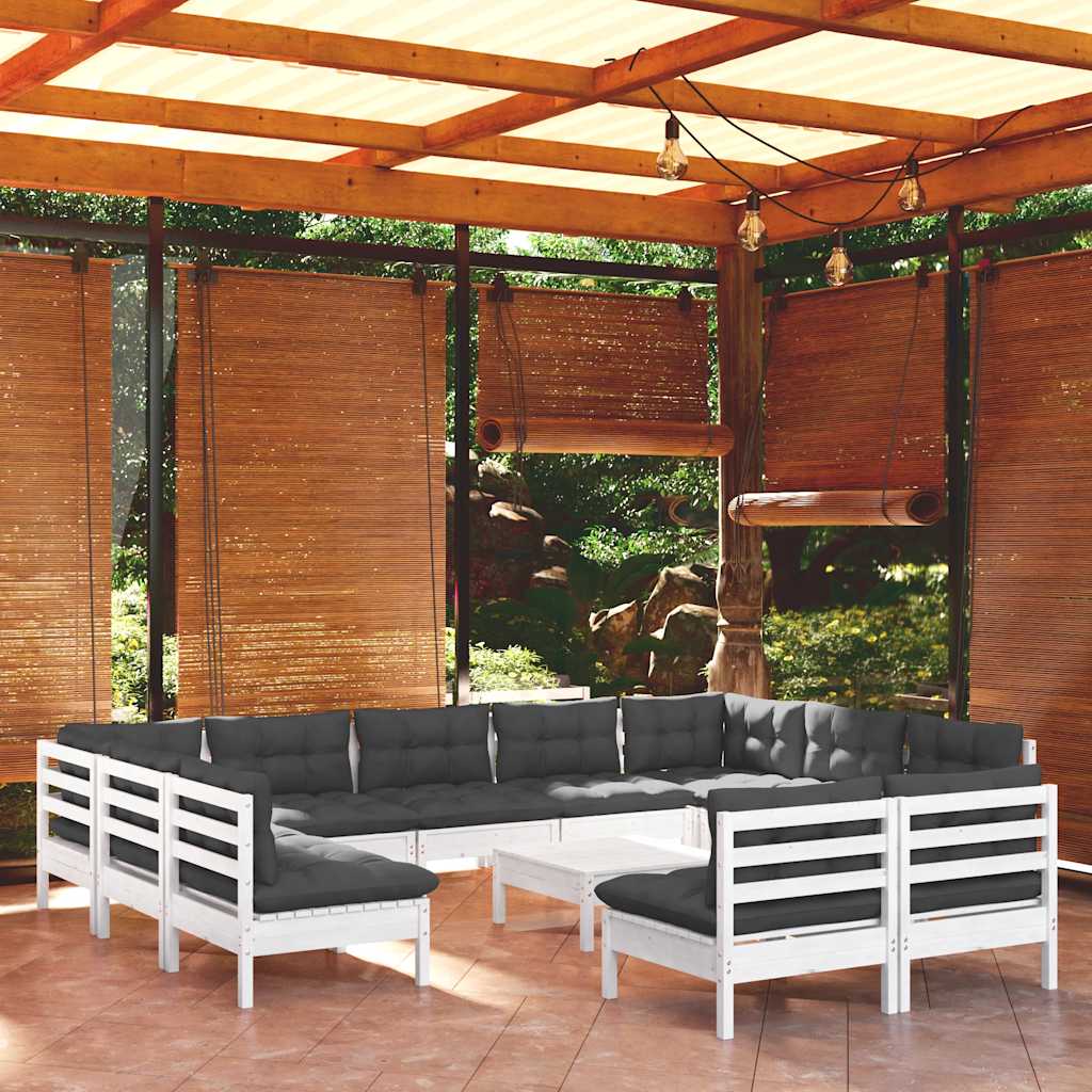 vidaXL 12-tlg. Garten-Lounge-Set mit Kissen Weiß Kiefer Massivholz