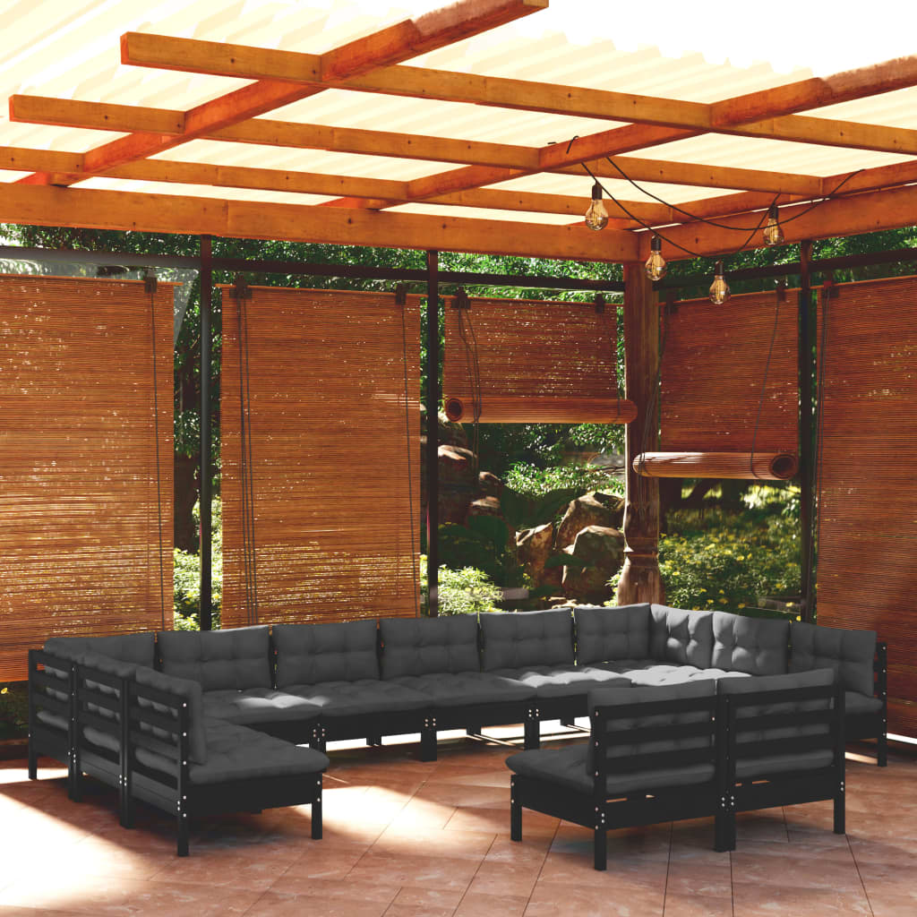 vidaXL 12-tlg. Garten-Lounge-Set mit Kissen Weiß Kiefer Massivholz
