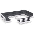 vidaXL 13-tlg. Garten-Lounge-Set mit Kissen Weiß Kiefer Massivholz