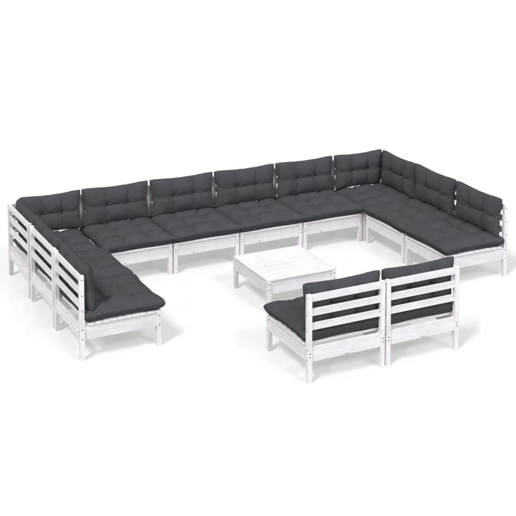 vidaXL 13-tlg. Garten-Lounge-Set mit Kissen Weiß Kiefer Massivholz