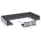 vidaXL 13-tlg. Garten-Lounge-Set mit Kissen Weiß Kiefer Massivholz