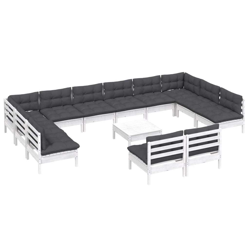 vidaXL 13-tlg. Garten-Lounge-Set mit Kissen Weiß Kiefer Massivholz
