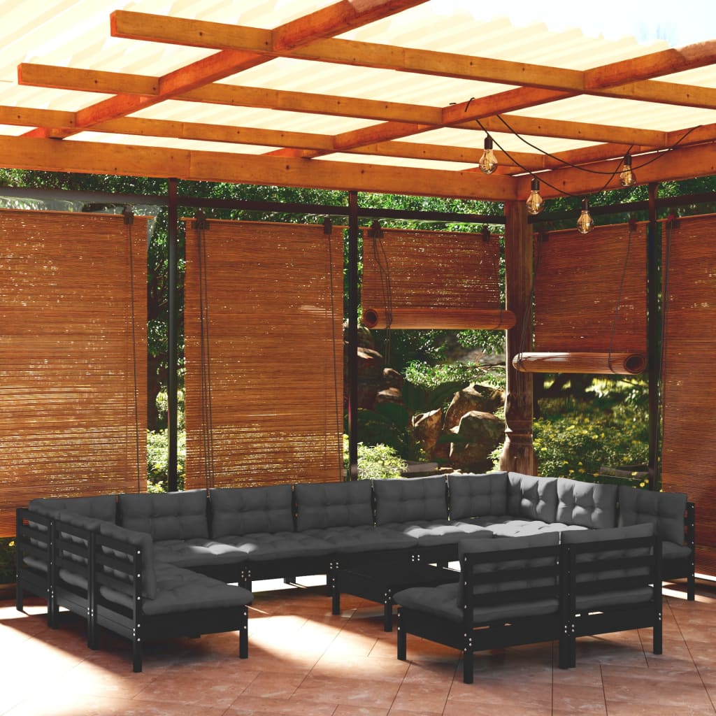 vidaXL 13-tlg. Garten-Lounge-Set mit Kissen Weiß Kiefer Massivholz