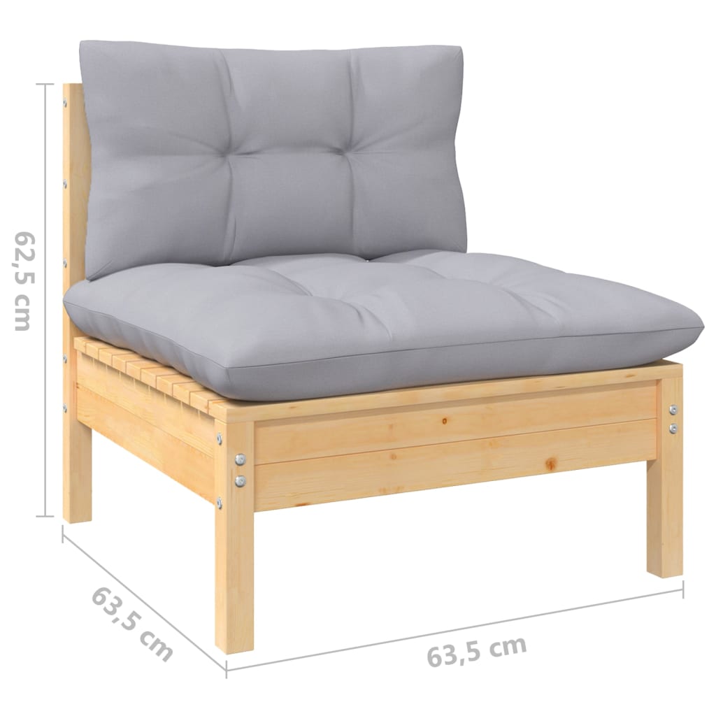 vidaXL 14-tlg. Garten-Lounge-Set mit Grauen Kissen Kiefer Massivholz