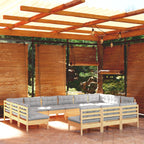 vidaXL 14-tlg. Garten-Lounge-Set mit Grauen Kissen Kiefer Massivholz