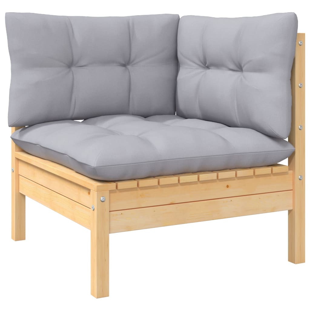 vidaXL 14-tlg. Garten-Lounge-Set mit Grauen Kissen Kiefernholz