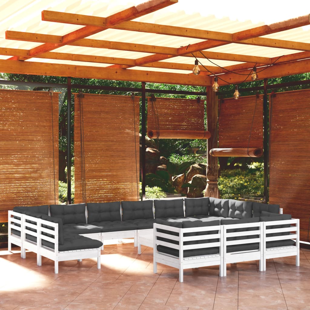 vidaXL 14-tlg. Garten-Lounge-Set mit Creme Kissen Kiefernholz