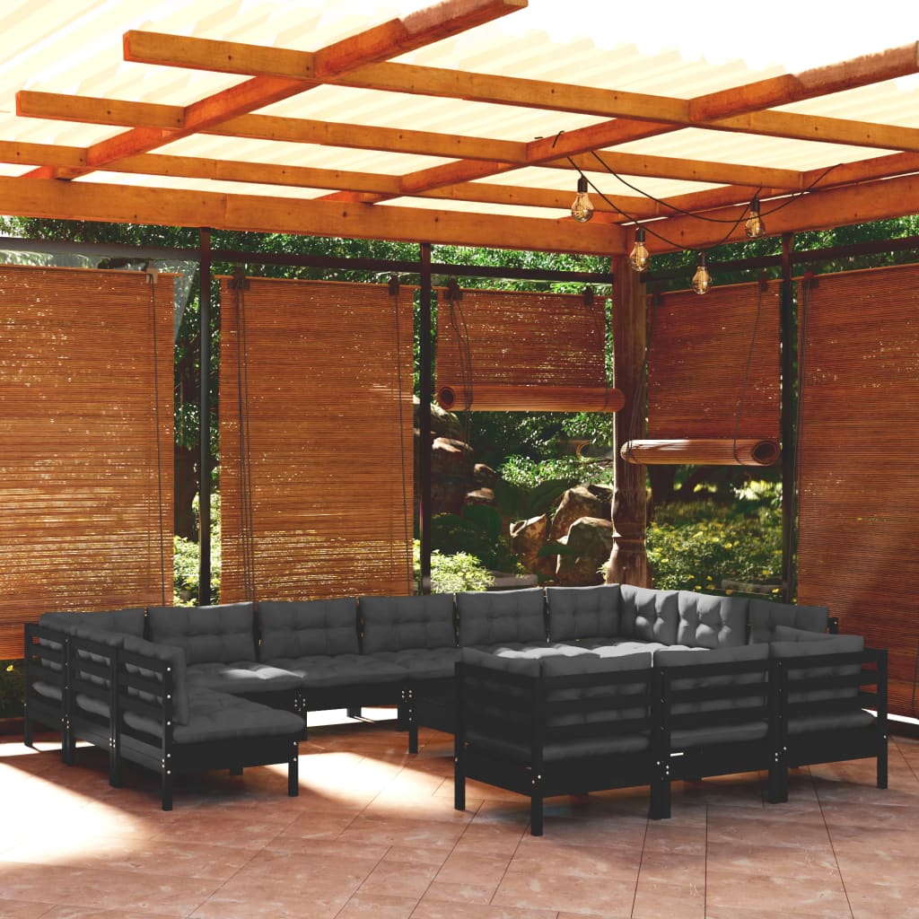 vidaXL 14-tlg. Garten-Lounge-Set mit Creme Kissen Kiefernholz
