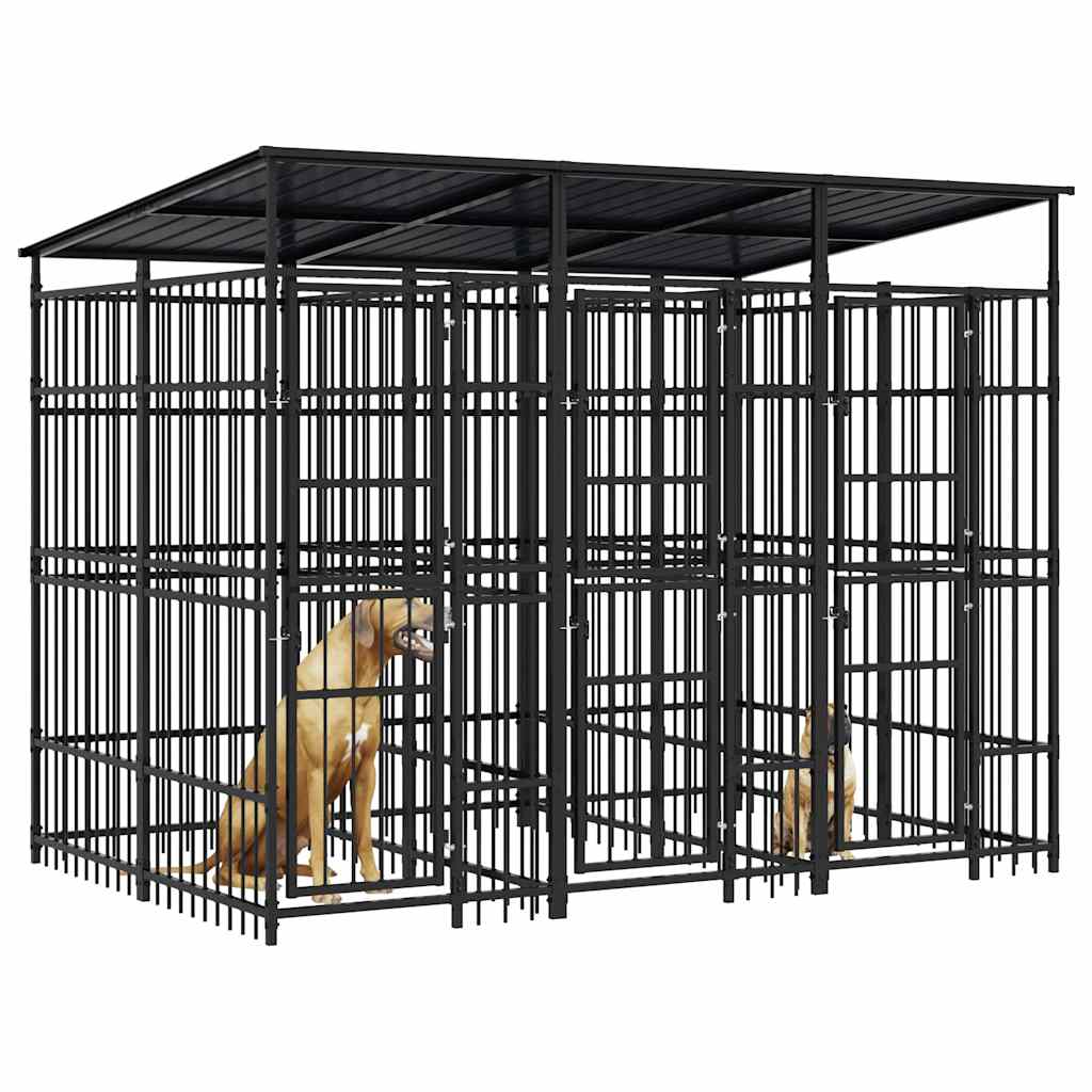 vidaXL Outdoor-Hundezwinger mit Dach Stahl 5,53 m²