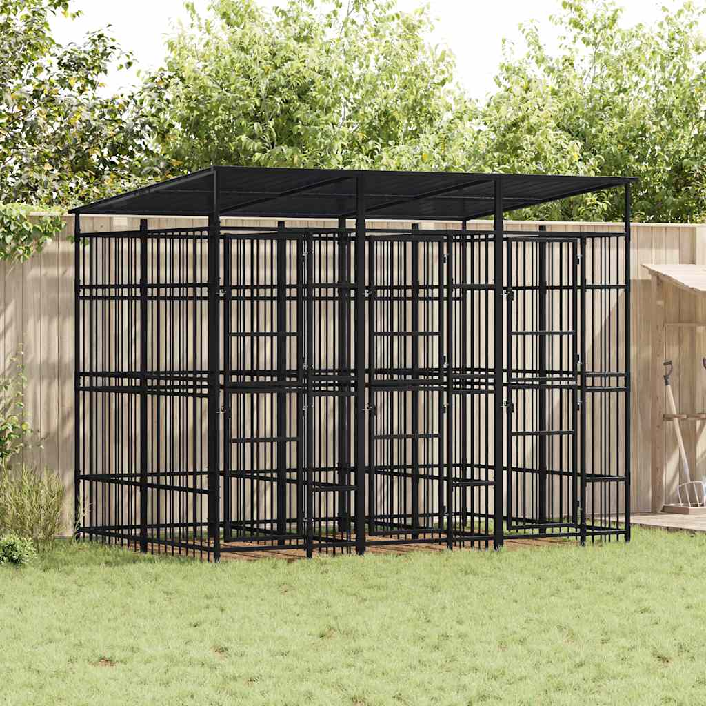 vidaXL Outdoor-Hundezwinger mit Dach Stahl 5,53 m²