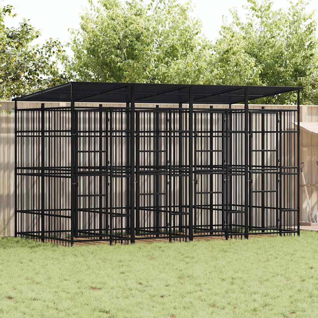 vidaXL Outdoor-Hundezwinger mit Dach Stahl 7,37 m²