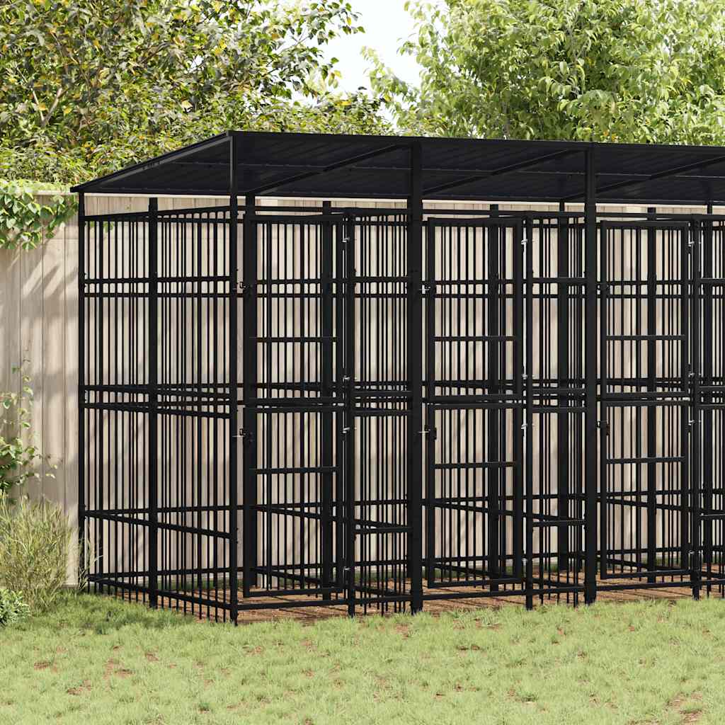 vidaXL Outdoor-Hundezwinger mit Dach Stahl 9,22 m²
