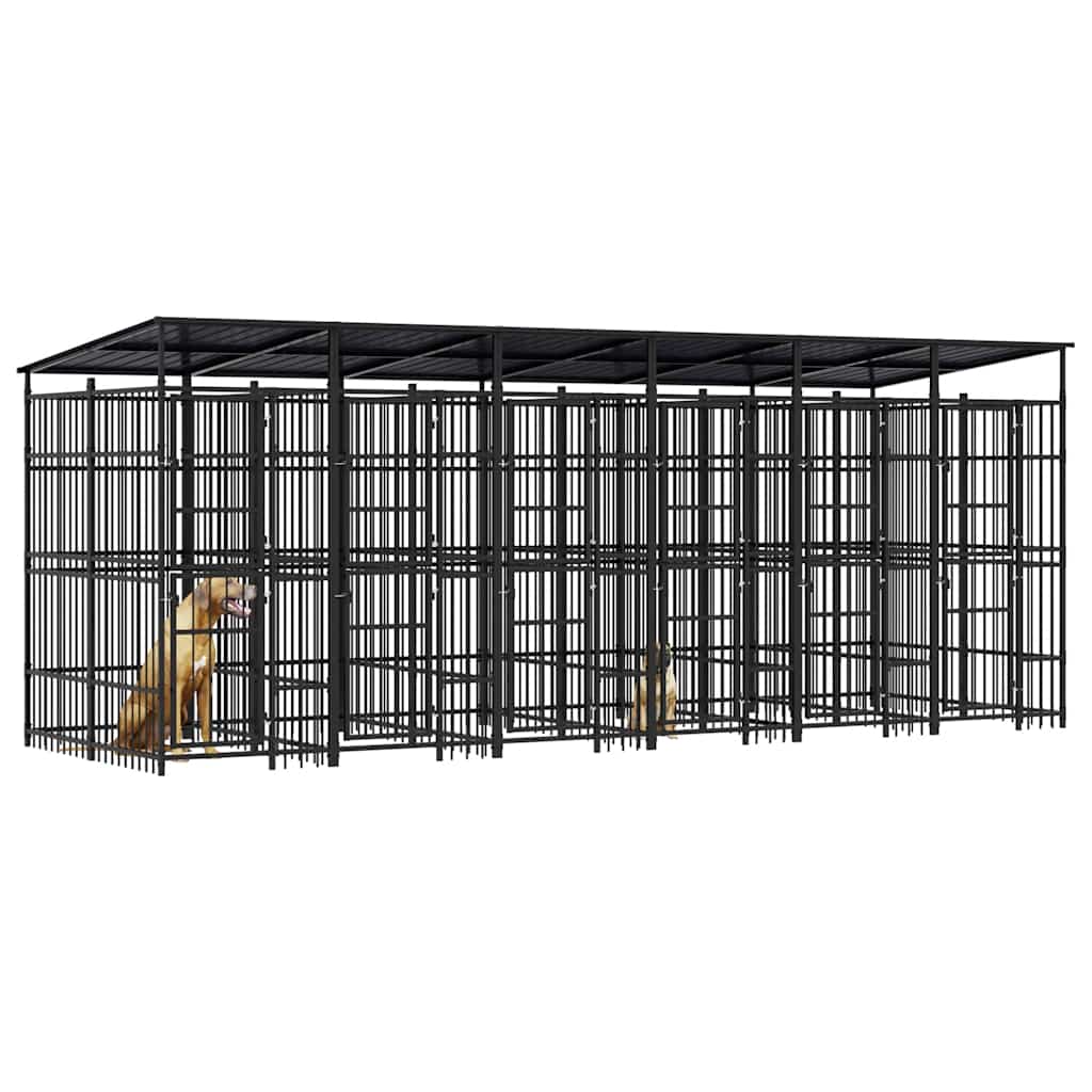 vidaXL Outdoor-Hundezwinger mit Dach Stahl 11,06 m²