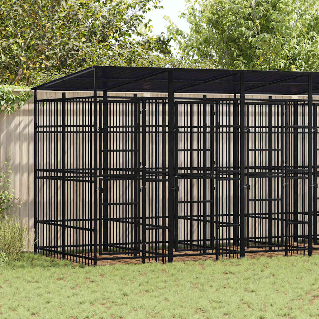 vidaXL Outdoor-Hundezwinger mit Dach Stahl 11,06 m²