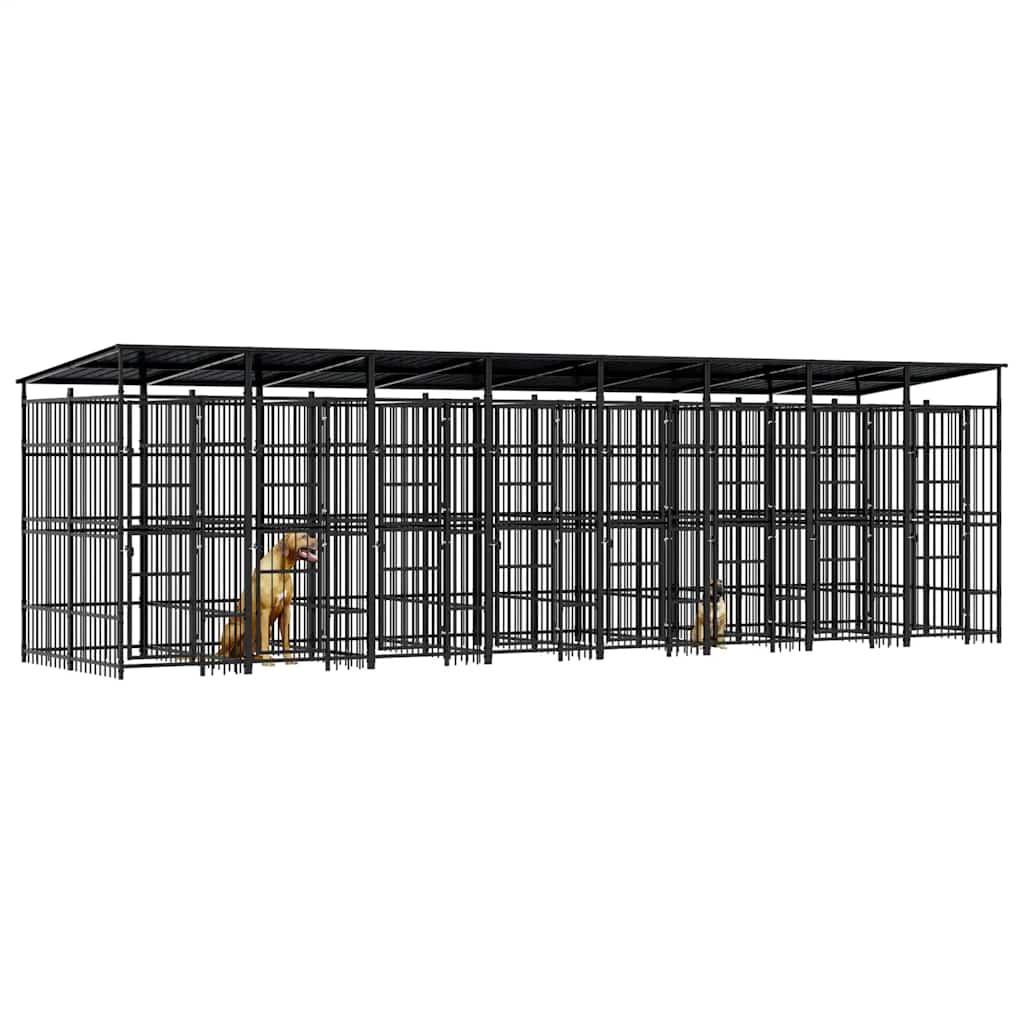 vidaXL Outdoor-Hundezwinger mit Dach Stahl 14,75 m²