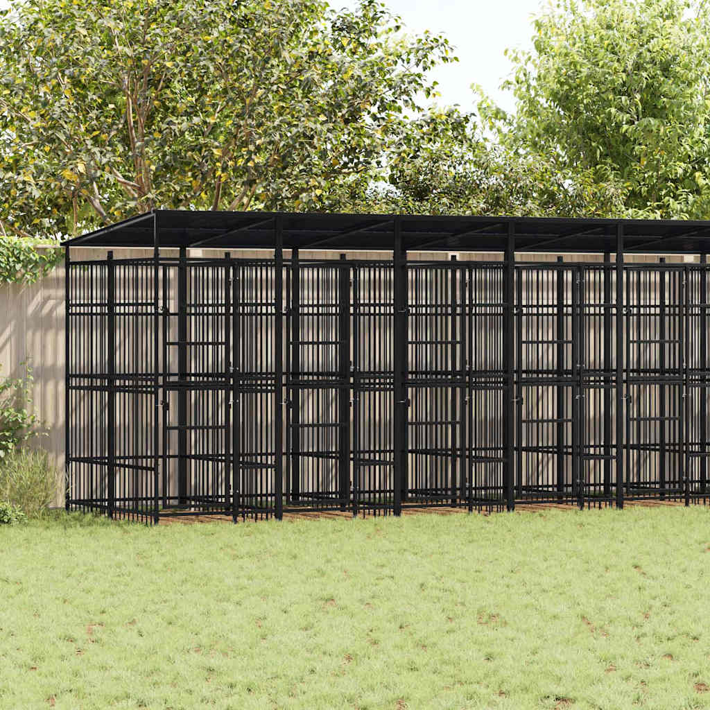 vidaXL Outdoor-Hundezwinger mit Dach Stahl 18,43 m²
