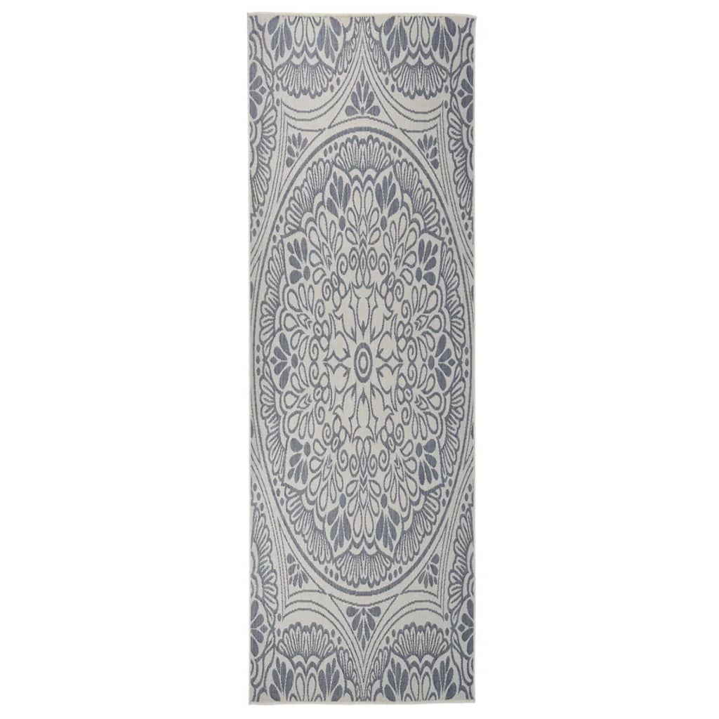 vidaXL Outdoor-Teppich Flachgewebe 80x250 cm Blaues Muster