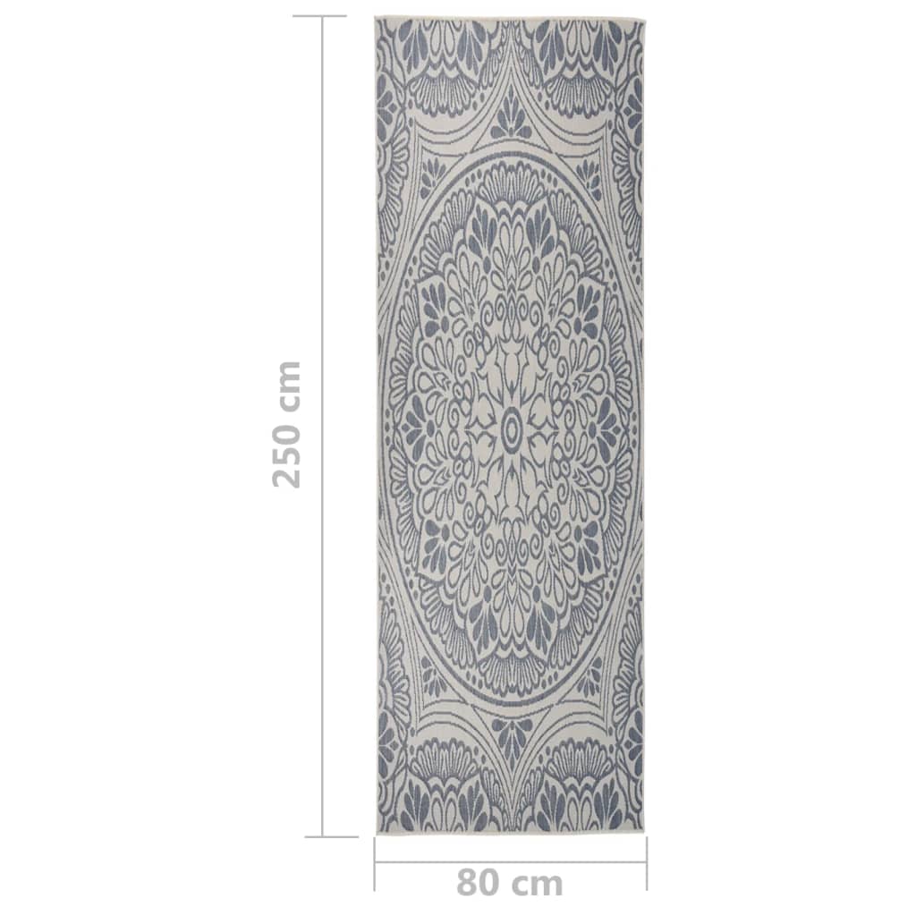 vidaXL Outdoor-Teppich Flachgewebe 80x250 cm Blaues Muster