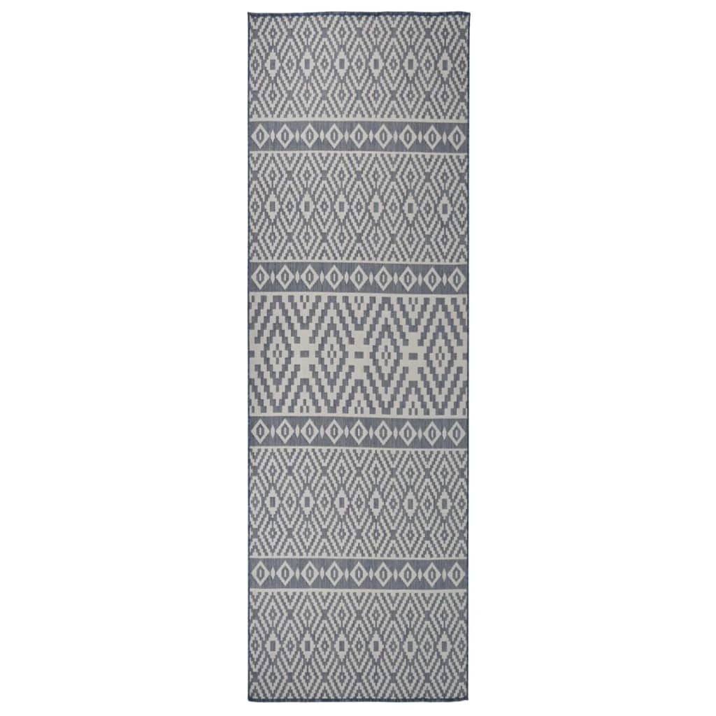 vidaXL Outdoor-Teppich Flachgewebe 80x250 cm Blau Gestreift