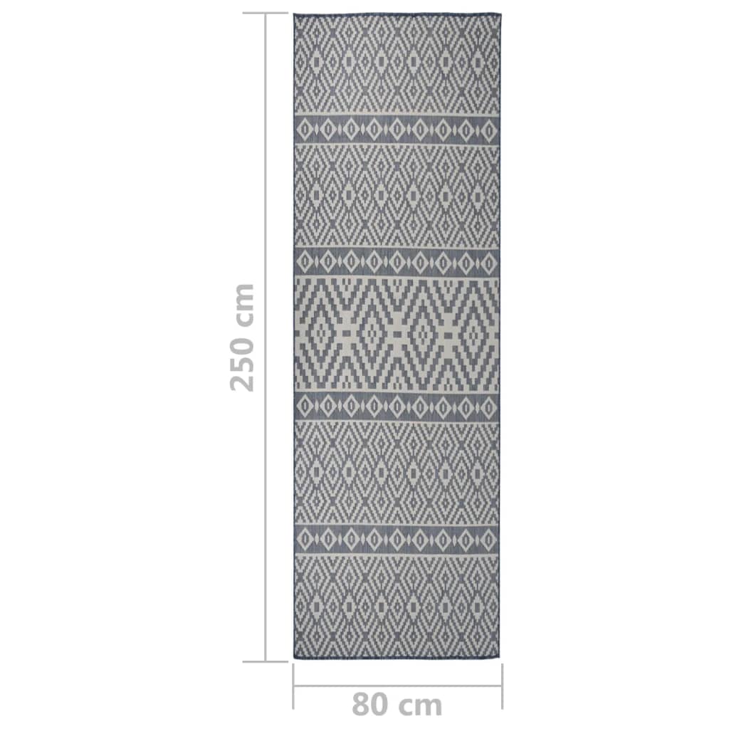 vidaXL Outdoor-Teppich Flachgewebe 80x250 cm Blau Gestreift