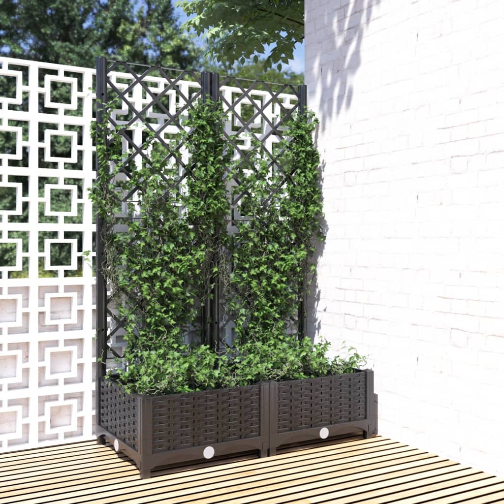 vidaXL Gartenpflanzgefäß mit Spalier Schwarz 80 x 40 x 121,5 cm PP