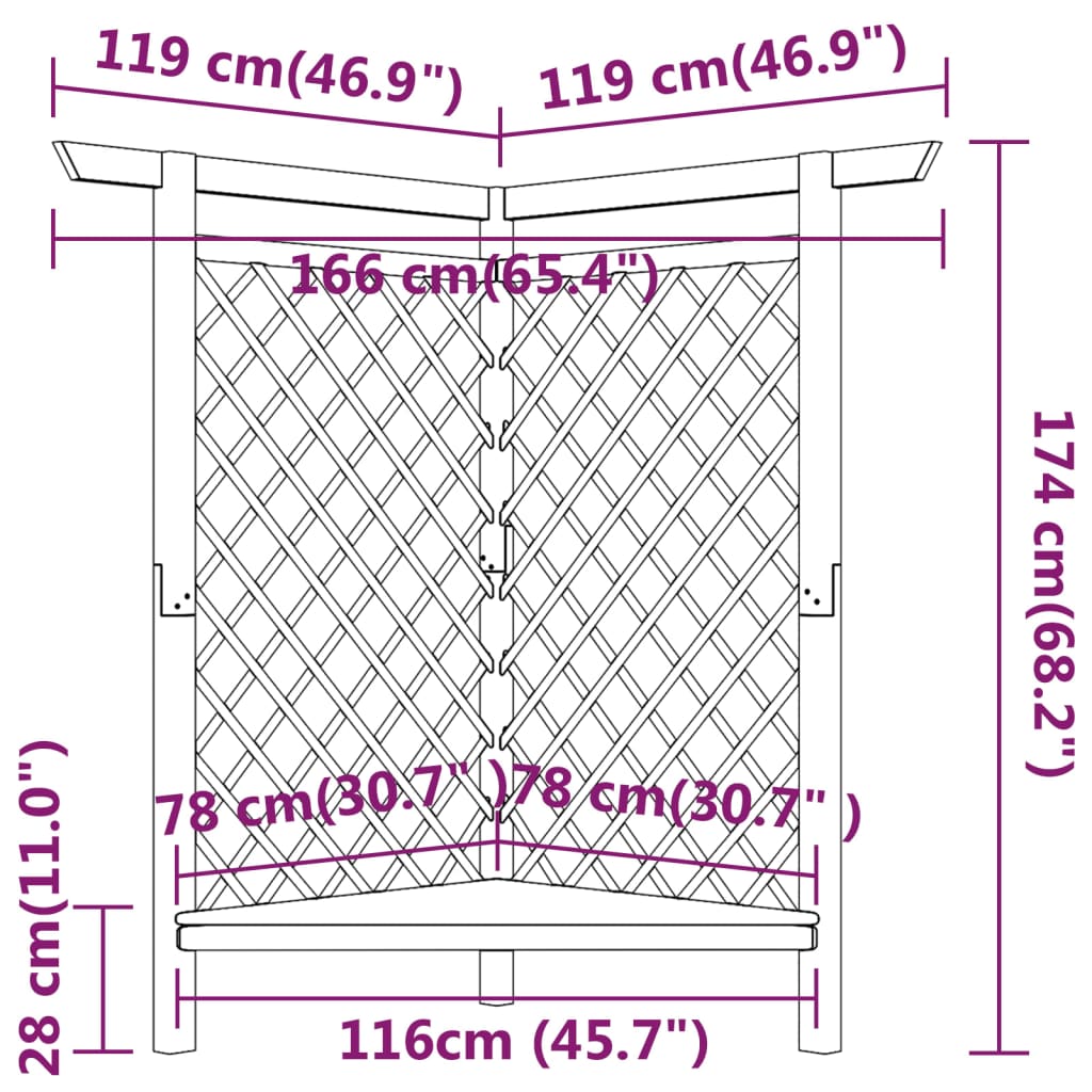 vidaXL Eckpergola mit Bank 166x81x174 cm Kiefernholz Imprägniert