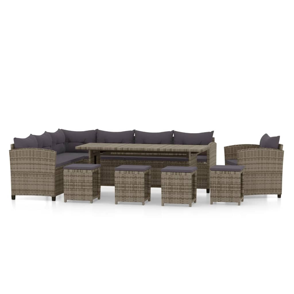 vidaXL 7-tlg. Garten-Lounge-Set mit Kissen Poly Rattan Grau