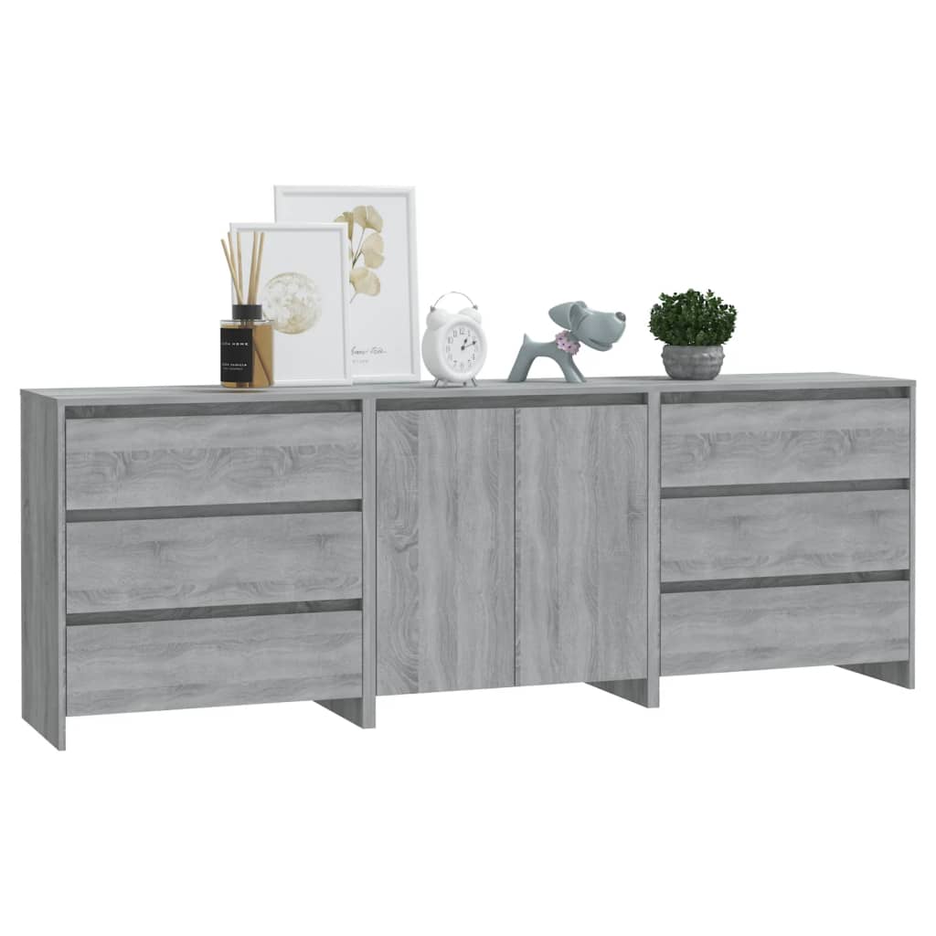 vidaXL 3-tlg. Sideboard Grau Sonoma Holzwerkstoff